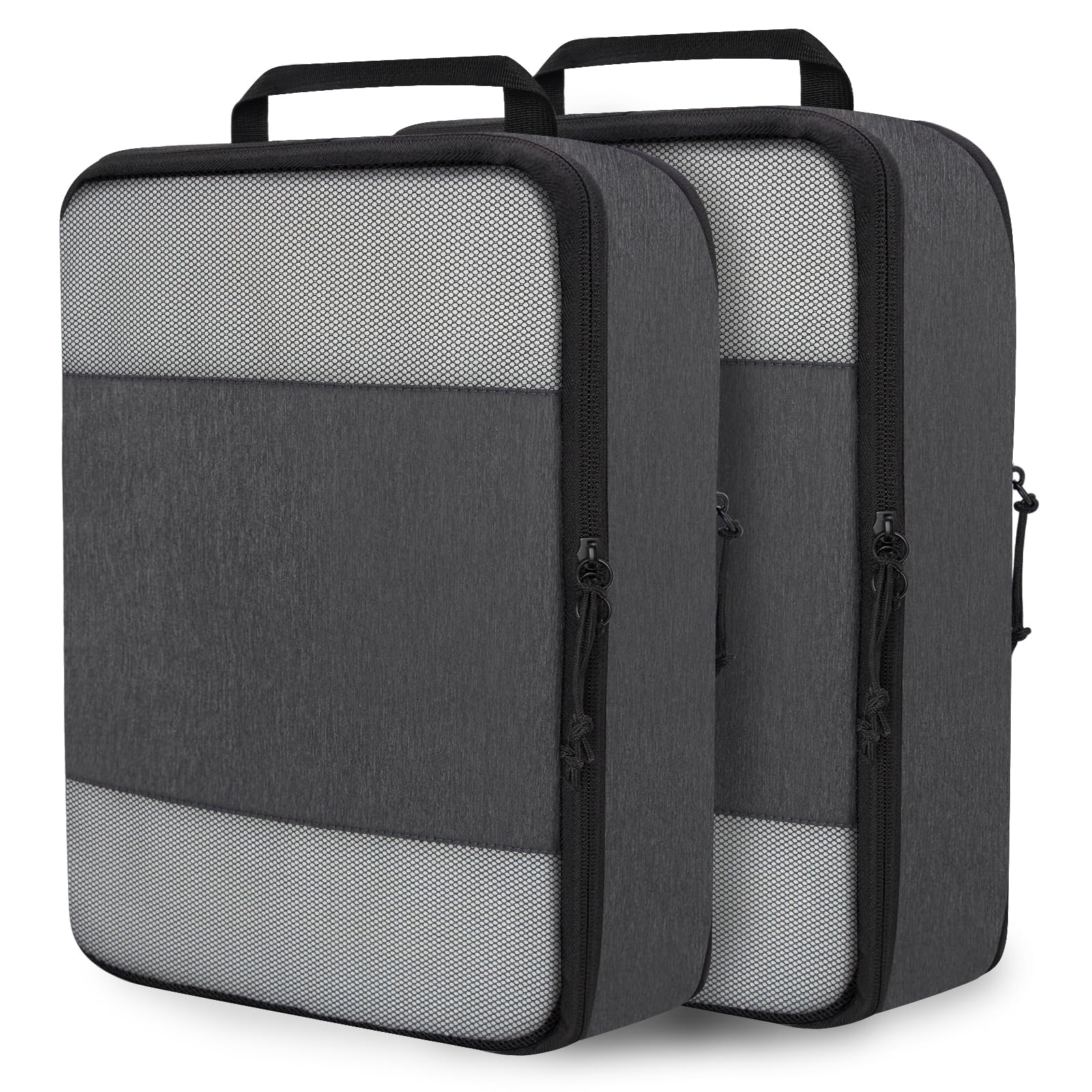 2 Set Expandable Compression Bags for Travel Packing Cubes for Suitcase Luggage Black Mesh HRS14