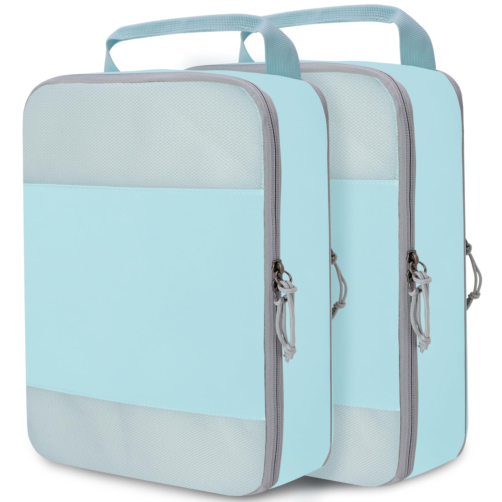 2 Set Expandable Compression Bags for Travel Packing Cubes for Suitcase Luggage Blue Mesh HRS14
