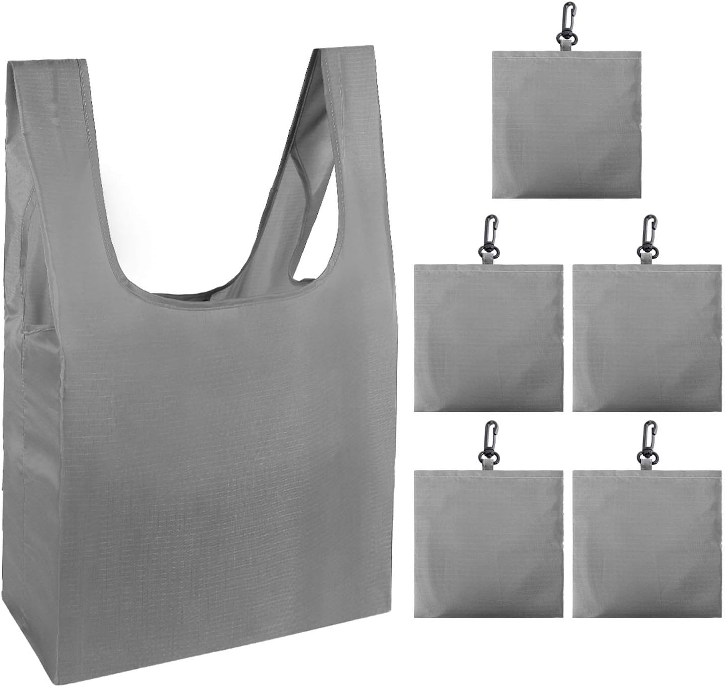 5 Pack Foldable Shoping Bags Tote Bulk Nylon Bags with Handles Grey