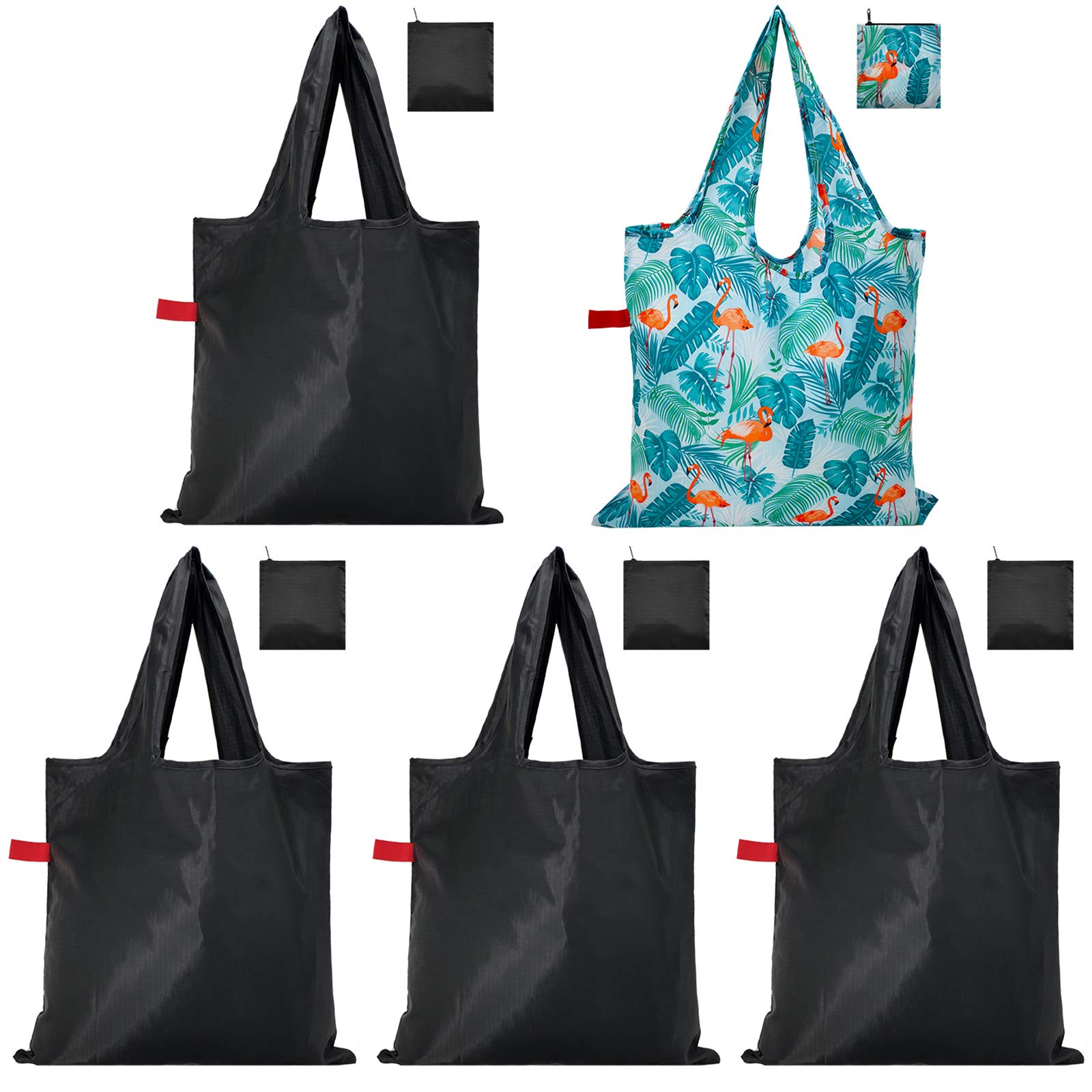 5 Pack Reusable Foldable Grocery Shopping Bags with zip pouch Waterproof