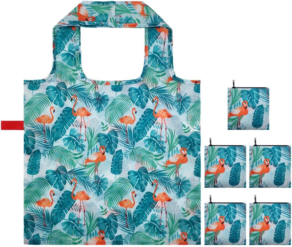 5 Pack Tote Bags Bulk Nylon Bags Blue Flamingo