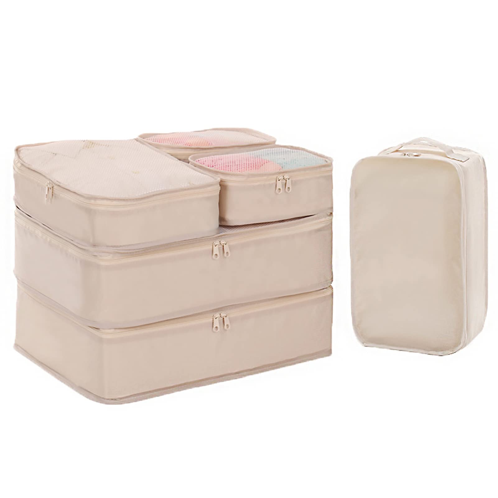 6 Set Travel Packing cubes luggage Organizer Waterproof Shoe Bag Cream  HLC019