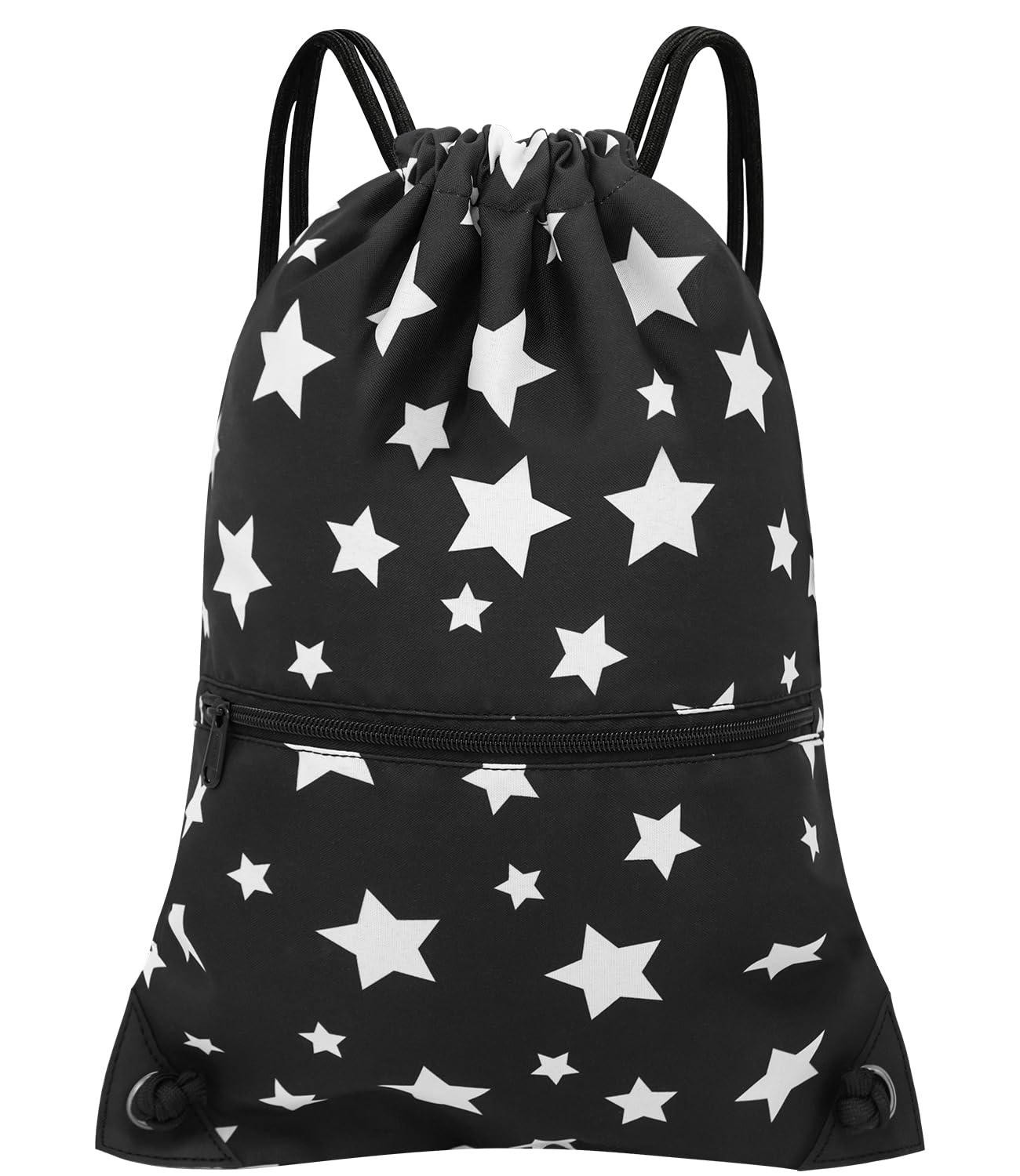 Drawstring Backpack Bag Sport Gym Sackpack Black Background White Star HLC001