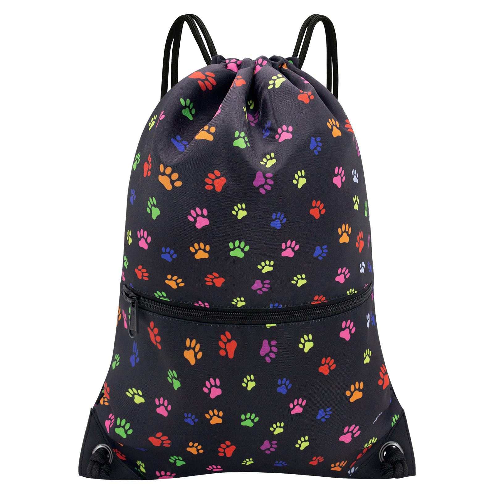 Drawstring Backpack Bag Sport Gym Sackpack Black Dog Paw Prin HLC001