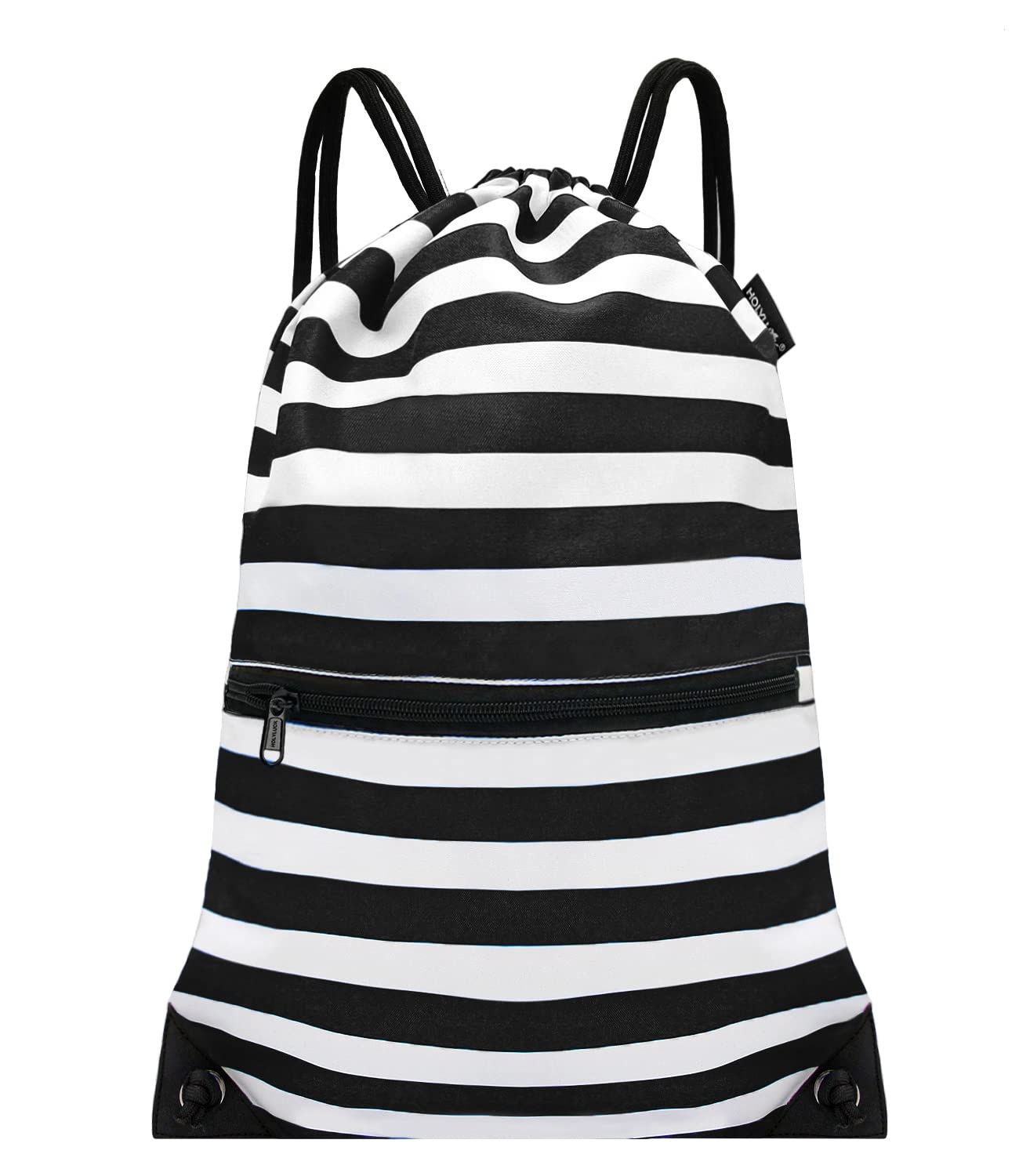 Drawstring Backpack Bag Sport Gym Sackpack Black and White Stripe HLC001