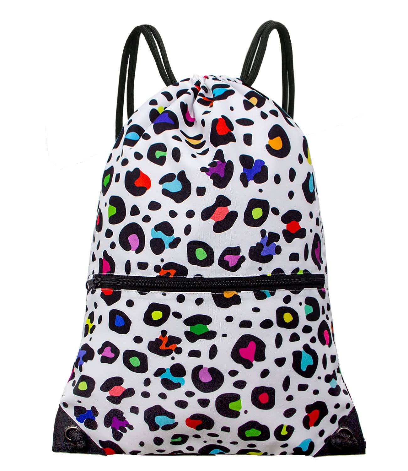 Drawstring Backpack Bag Sport Gym Sackpack Colorful White Leopard HLC001