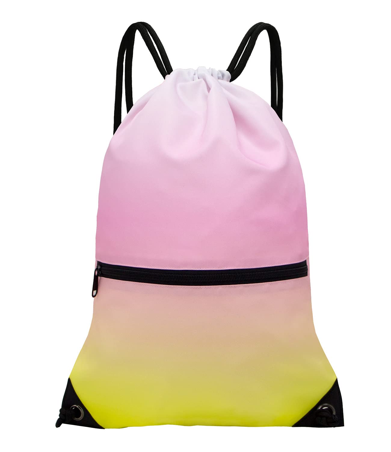 Drawstring Backpack Bag Sport Gym Sackpack Gradient Yellow Pink HLC001