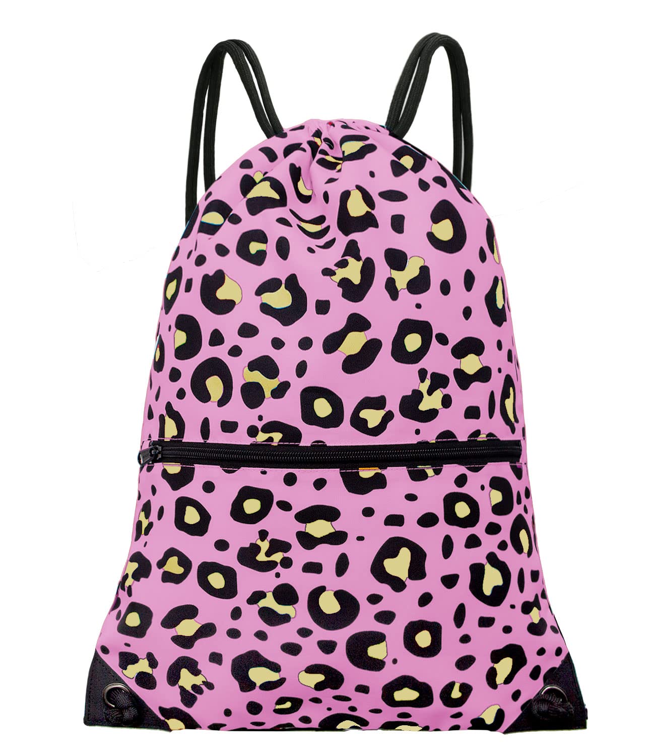 Drawstring Backpack Bag Sport Gym Sackpack Pink Leopard HLC001
