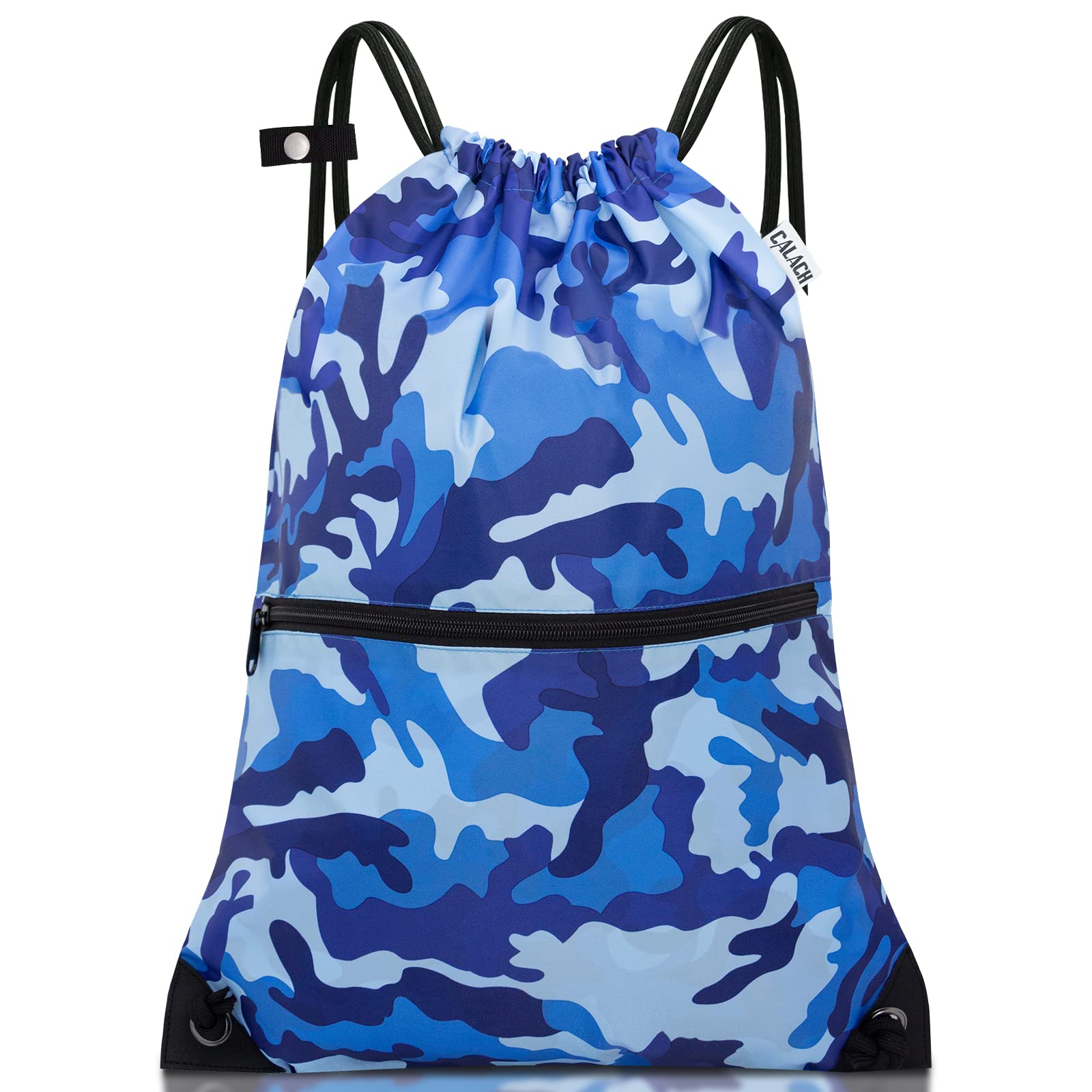 Drawstring Backpack Sports Gym Bag With Multi Pockets Blue Camo HLC004