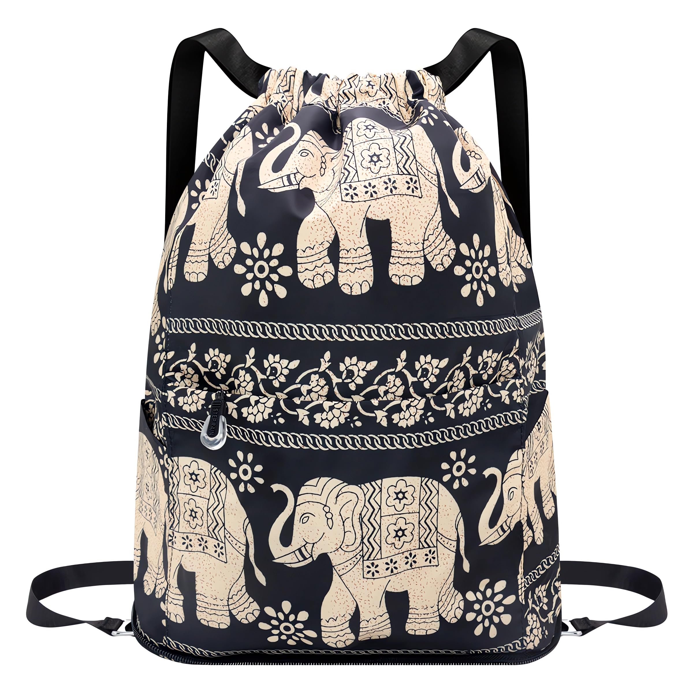 Drawstring Backpack Sports Gym Bag With Multi Pockets Elephant HLC049