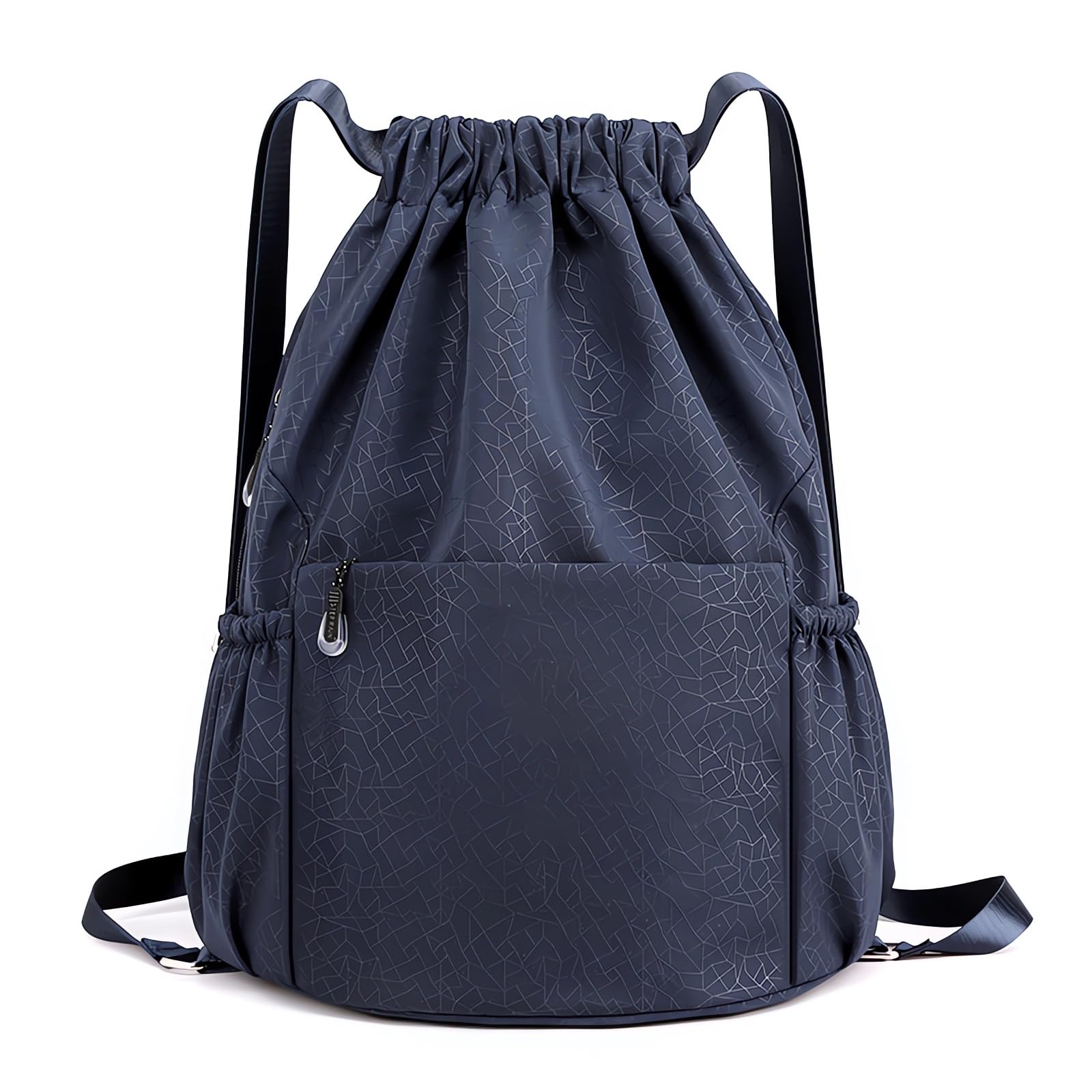 Drawstring Backpack Sports Gym Bag With Multi Pockets Navy HLC049