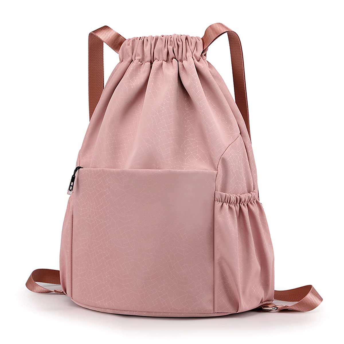 Drawstring Backpack Sports Gym Bag With Multi Pockets Pink  HLC049