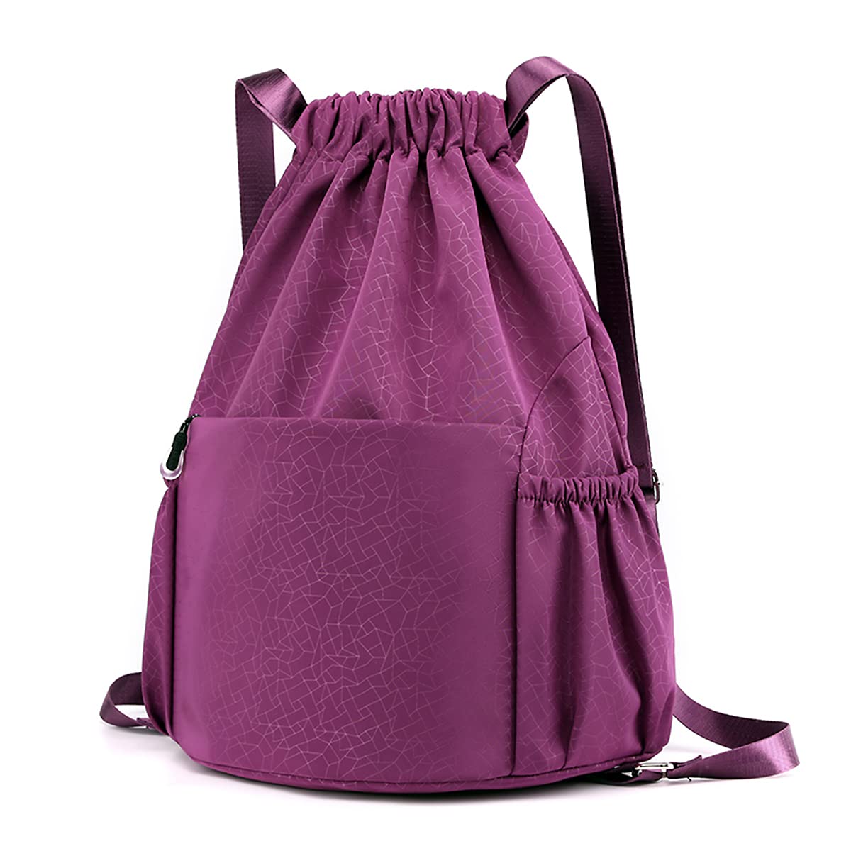 Drawstring Backpack Sports Gym Bag With Multi Pockets Purple  HLC049