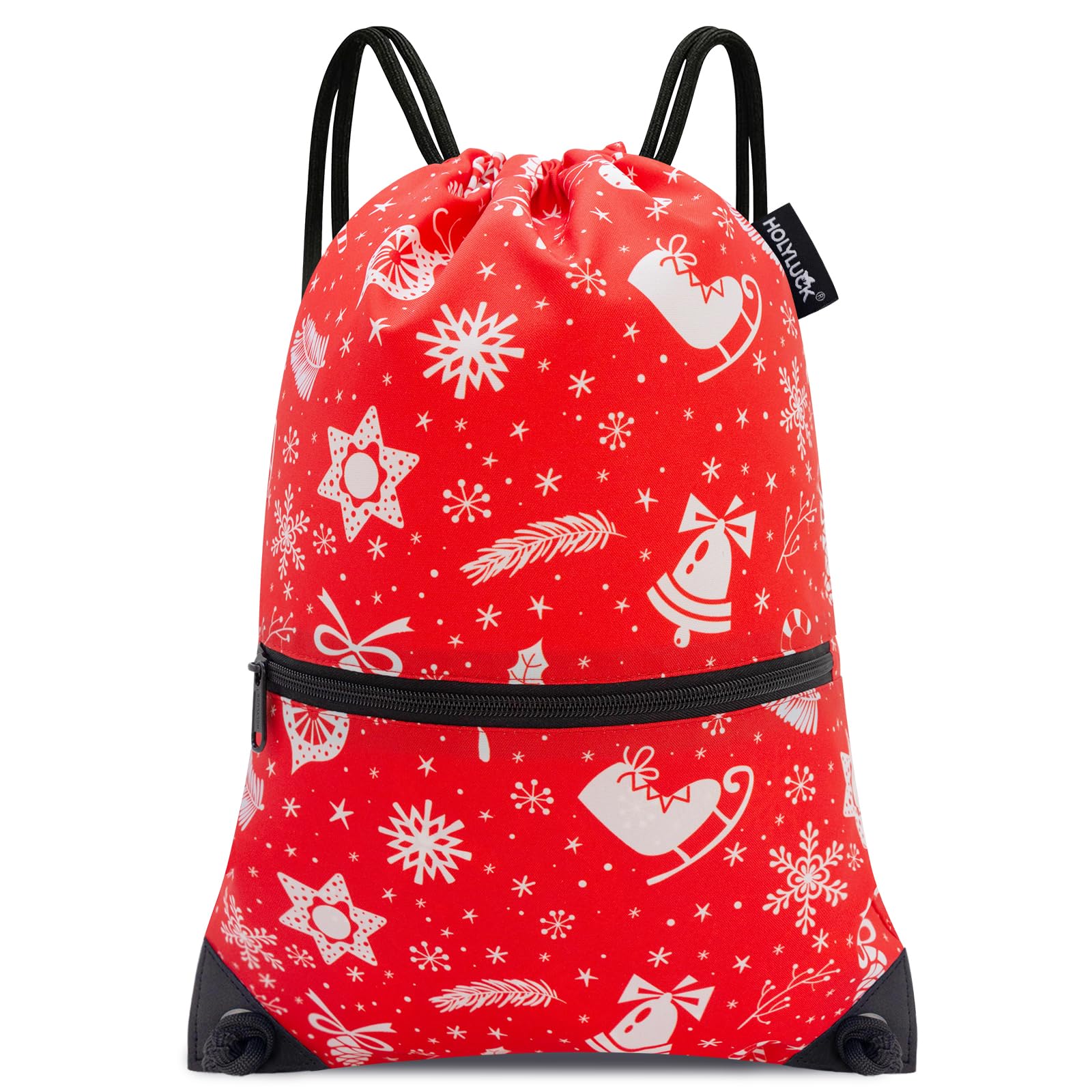 Holyluck Drawstring Backpack Bag Sport Gym Sackpack Red Christmas Bell Skating HLC001