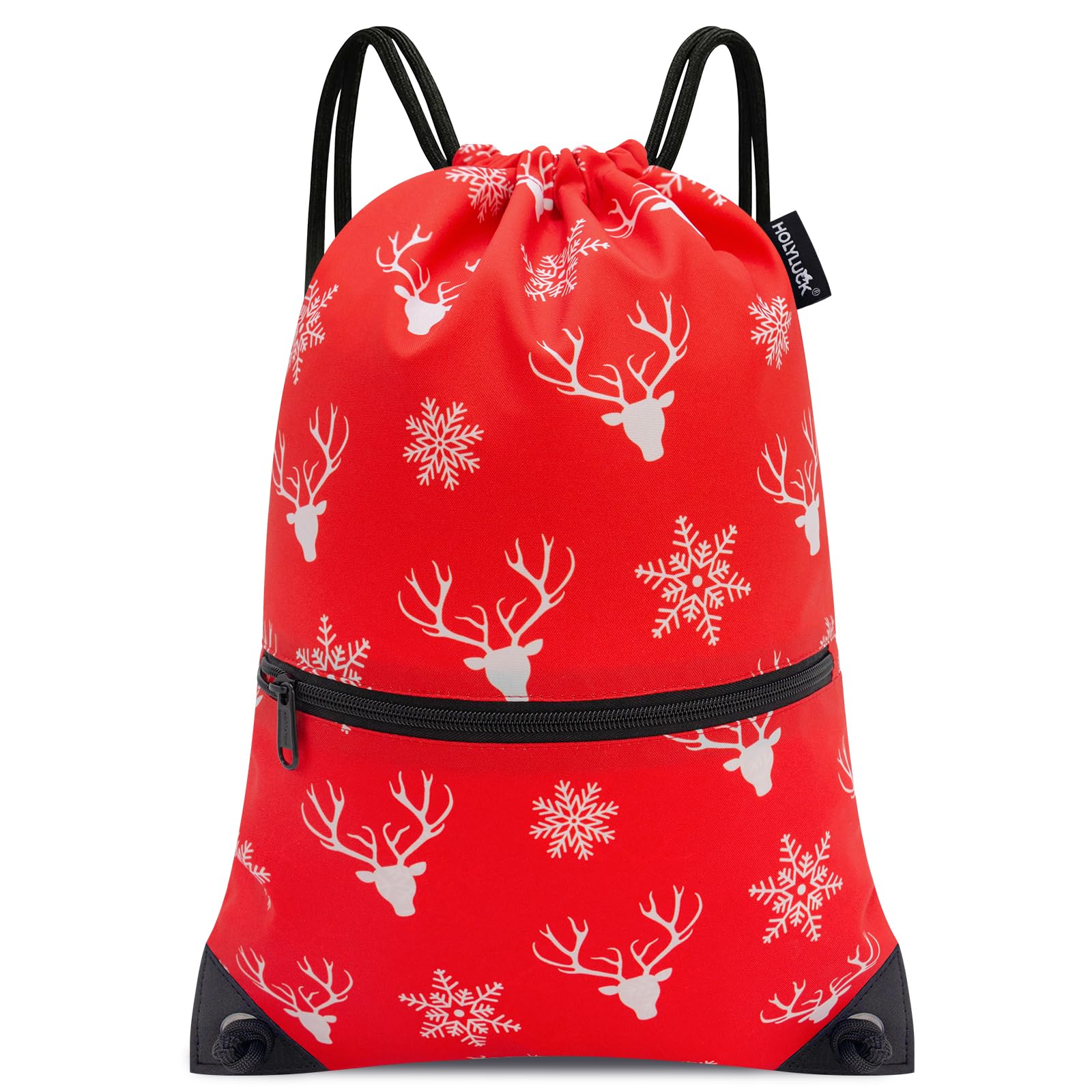 Holyluck Drawstring Backpack Bag Sport Gym Sackpack Red Christmas Elk HLC001