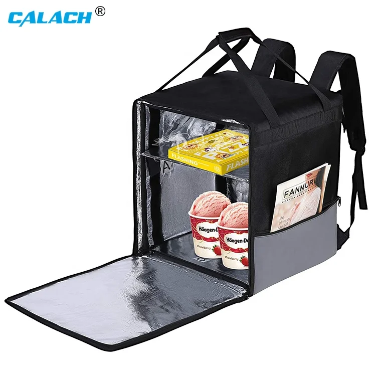 Black Thermal Insulated Warmer Cooler Bag Custom Large Food Delivery Pizza Delivery Bags Backpacks Waterproof