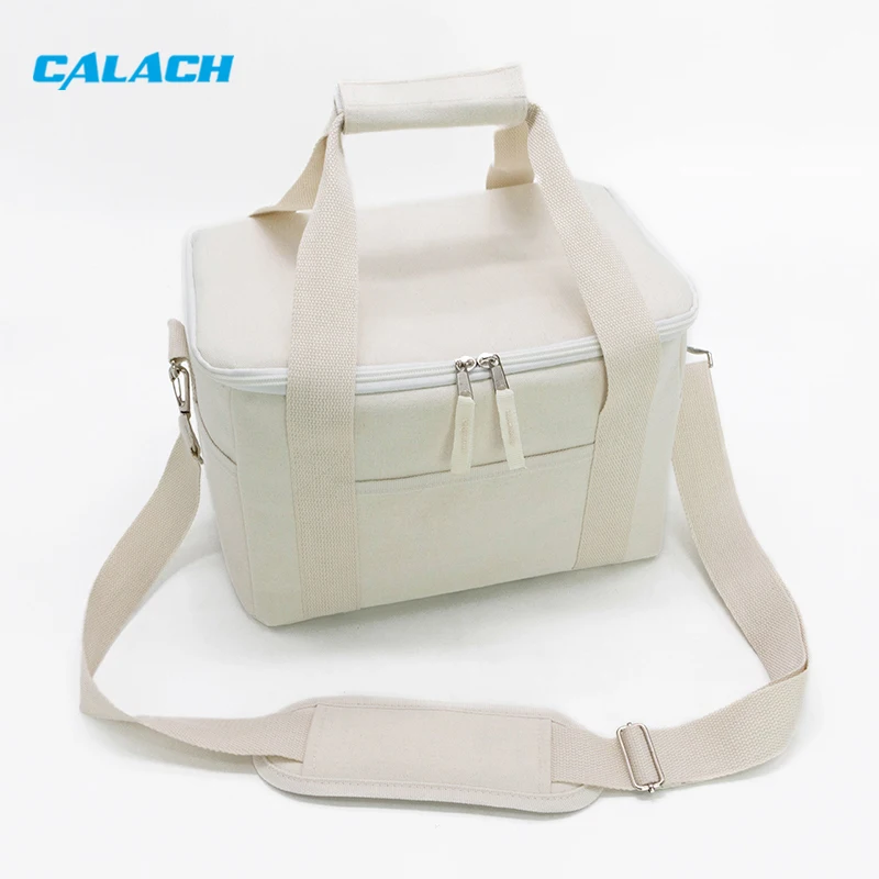 Canvas Tote Cooler Bag Shoulder Picnic Outdoor Meal Prep Custom logo Simple Thermal Delivery Beach Cooler Bag