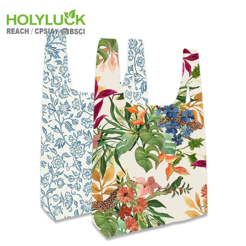 Recycled Custom Foldable 190t 210d Tote Satin Polyester Folding Shopping Bag