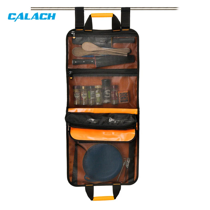 Custom Canvas Outdoor Travel Tableware Storage Bag Portable Cookware Travel Bbq Camp Hanging Roll Bag for Camping