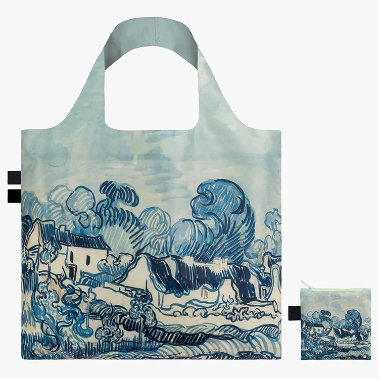 Custom Design Van Gogh Art Printing Folding Nylon Polyester Tote Bags Reusable Foldable Eco Shopping Bag