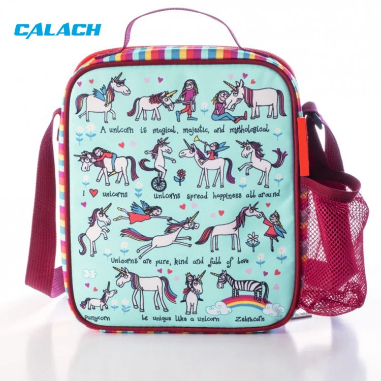Custom Fashion Cute Kids Thermal Insulated Food Cooler Bag Fitness Children School Cartoon Unicorn Lunch Box Bag for Girls