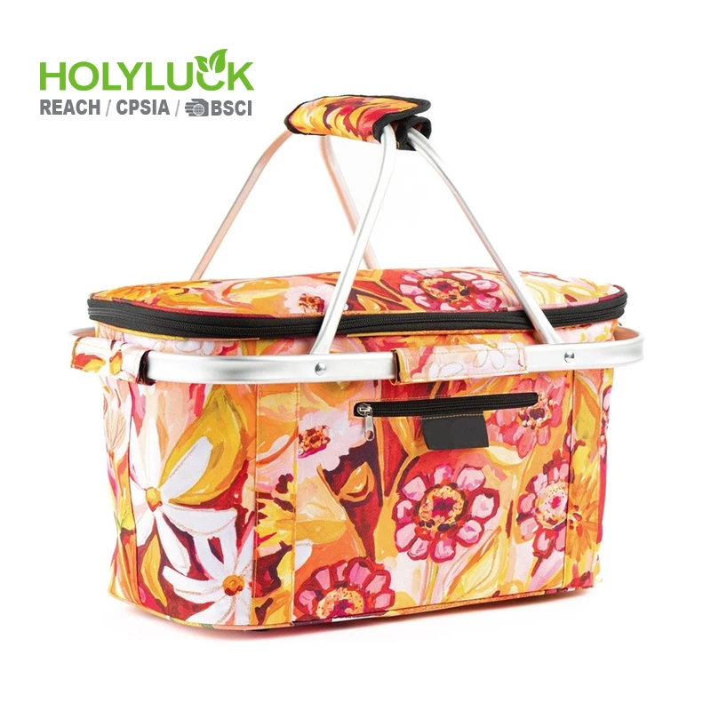 Folding Shopping Basket Waterproof Picnic Storage Tote Insulated Camping Basket