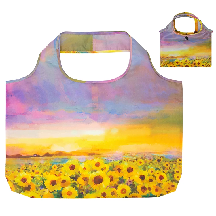 Custom Geometric Stripes Pattern Folding Polyester Tote Bags