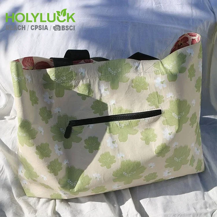 Custom Grocery Tyvek Dupont Paper Shopping Bag Reusable Women Custom Beach Reversible Day Tripper Tyvek Zipper Shoooulder Bag