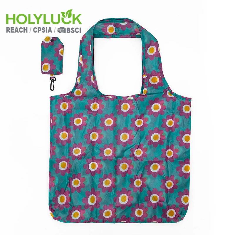 Custom Heavy Duty Eco Recycle Nylon Foldable Grocery Tote Bag Polyester Fiber Reusable Folding Shopping Bag