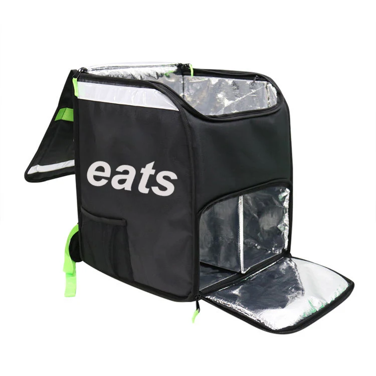 Custom High Quality Black Commercial Aluminum Foil Delivery Food Bag Backpack with Divider