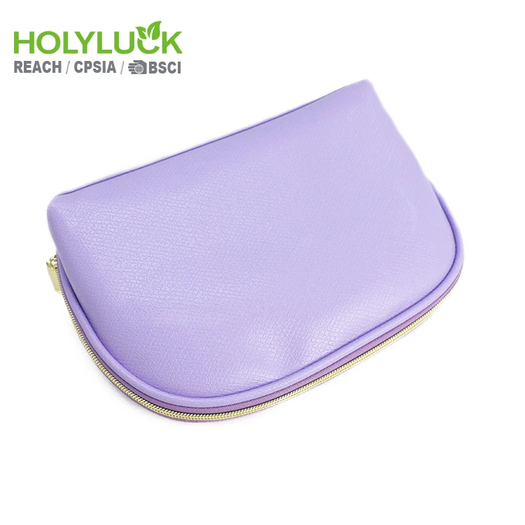 Custom Large Clam Shell Shape Travel Organizer Clutch Cosmetic Pouch Zipper Puller Beauty Personal Bag Pu Leather Makeup Bag