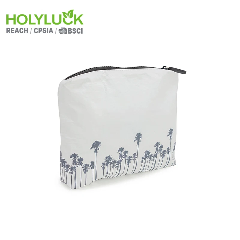 Custom Lightweight Coconut Tree Print Waterproof Summer Collection Waterproof Beach Bikini Tyvek Pouch Cosmetic Bags for Daily