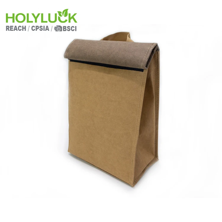 Custom Logo Eco-friendly Insulated Kraft Paper Lunch Cooler Bag for Adults Food Takeaway Reusable Durable