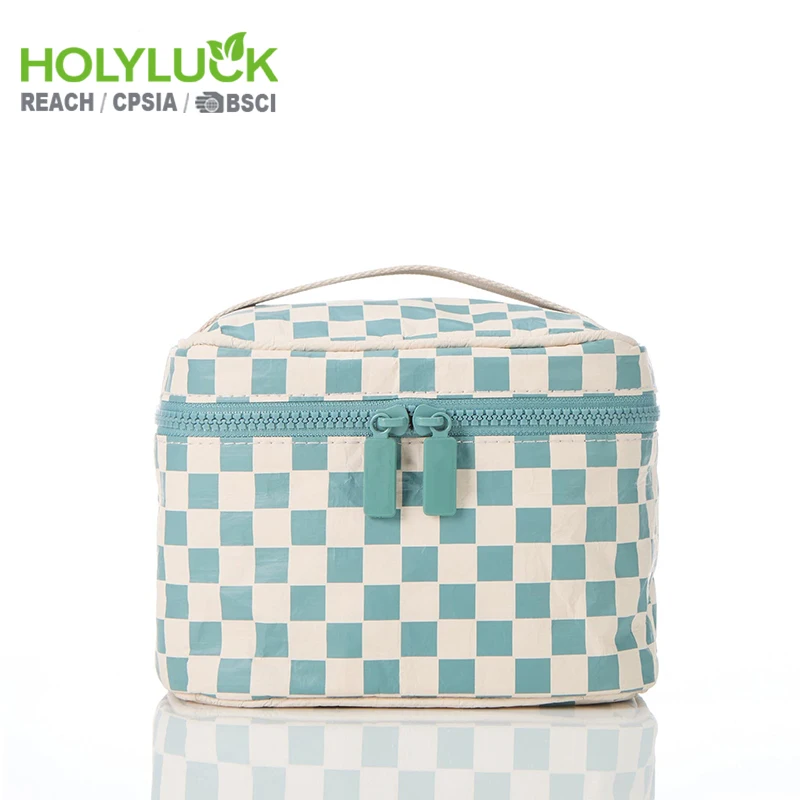 Custom Logo Large Capacity Travel Cosmetic Storage Bags Vegan Tyvek Makeup Case Organizer With Handle