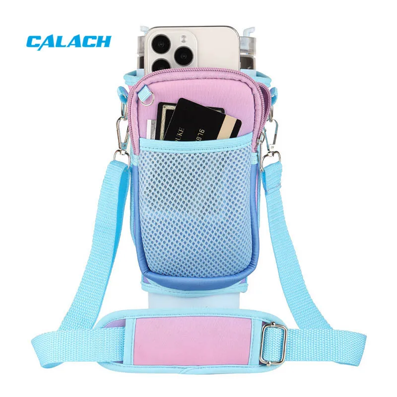 Custom Logo Water Bottle Sling for Sport Insulated Water Bottle Holder With Strap 40oz Drink Bottle Crossbody Bag