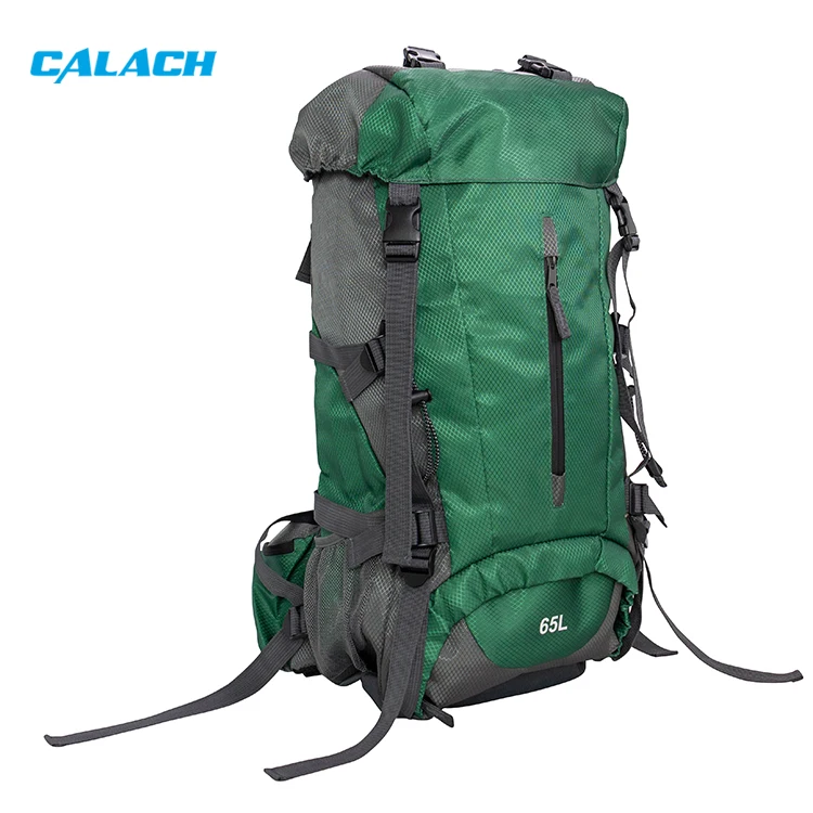 Custom Outdoor Green Waterproof Camping Essentials Rock Climbing Bag Lightweight 65l Trekking Hiking Backpack With Rain Cover