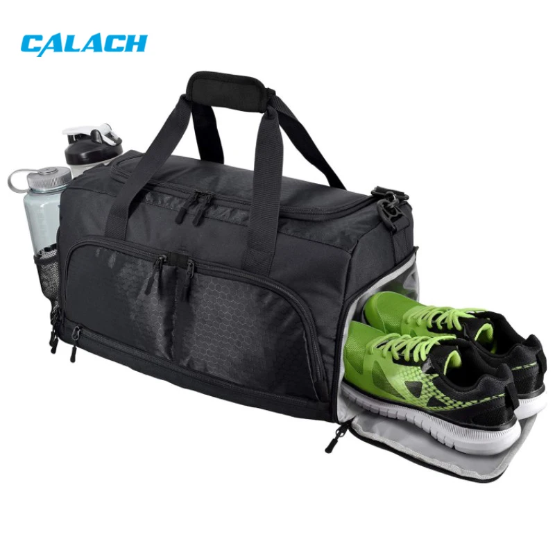 Custom Outdoor Portable Large Capacity Sports Fitness Travel Duffel Bag Polyester Gym Bag with Shoes Compartment