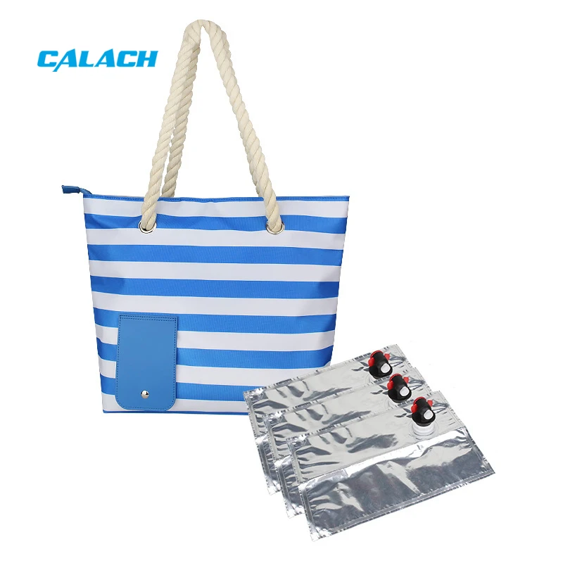 Custom Pattern 1.5l Fashionable Beach Shoulder Bag Canvas Wine Tote Hidden Insulated Compartment Beverages Coolers Cooler Bags