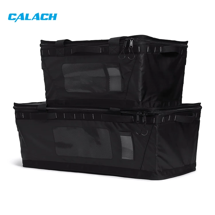 Custom Picnic Bbq Equipment Multi-functional 90l Folding Box Camping Flatware Carry Storage Bag With Mesh Pockets