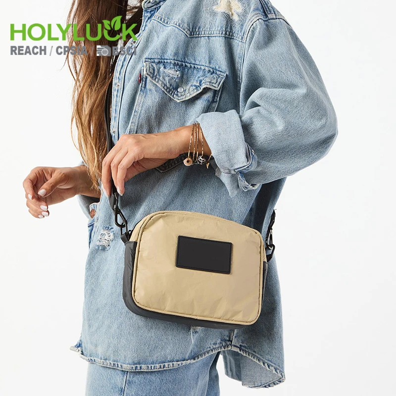 Custom Print Tyvek Fabric Splash-proof Paper Pouch Inside Zipper Pocket Coated Tyvek  Belt Satchel Bags for Women Tyvek