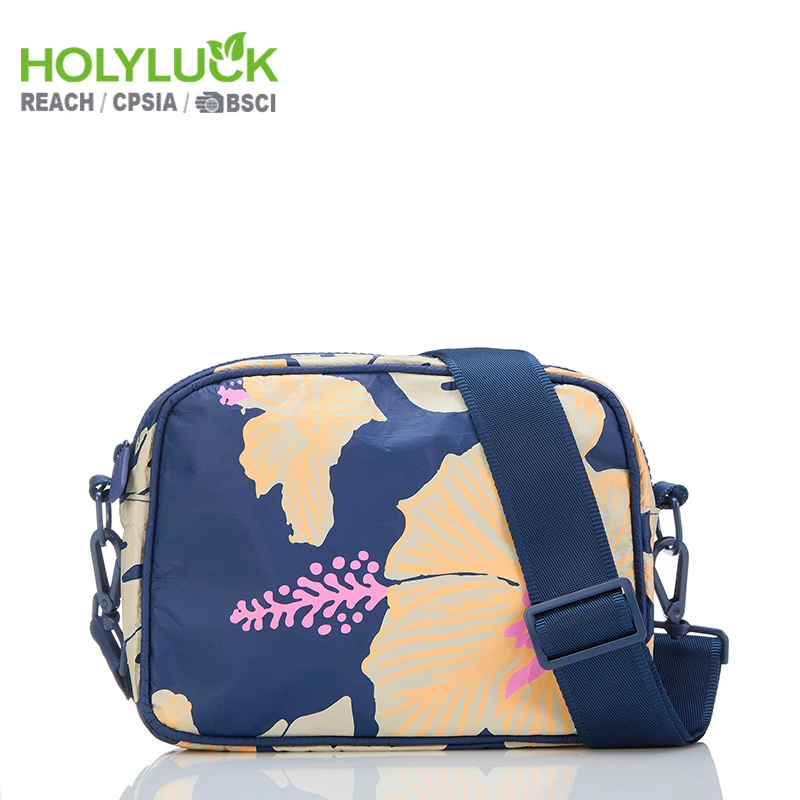 Custom Print Tyvek Zipper Mini Pouch Cosmetics Paper Beach Small Fanny Pack Tyvek Waterproof Crossbody Bag with Removable Strap