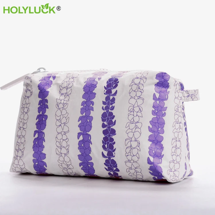 Custom Printed Flower logo High Quality Waterproof Tyvek Makeup Cosmetic Bags Aloha Cosmetic Bags Cases Tyvek Hawaiian