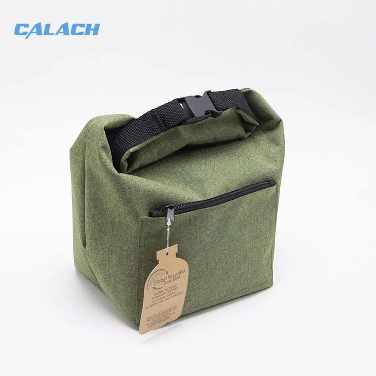 Custom Printed Stylish Soft Fashion Office 300D Polyester Foldable Roll Top Fitness Cooler Lunch Bag for Adults