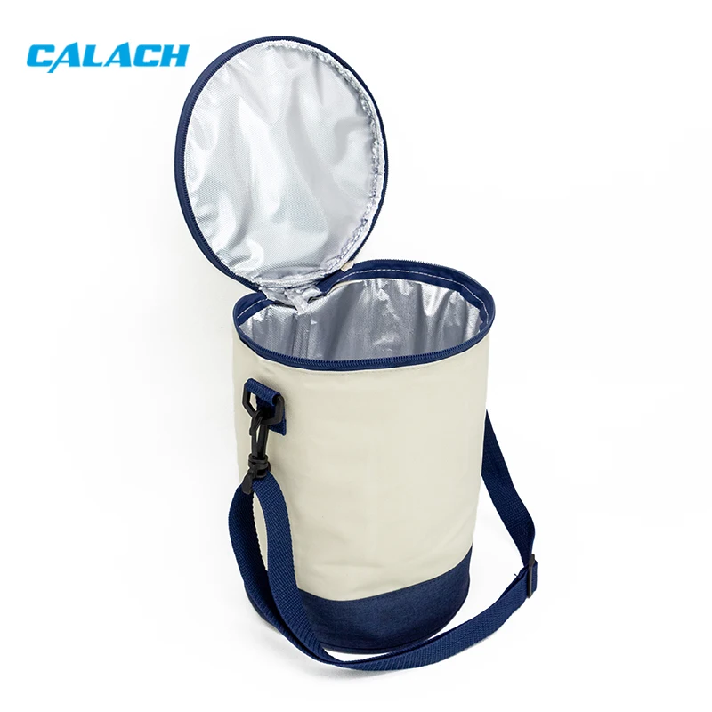 Custom Round Shape Cooler Bag Reusable 600d Polyester Cylinder Insulated Lunch Tote Carry Bag