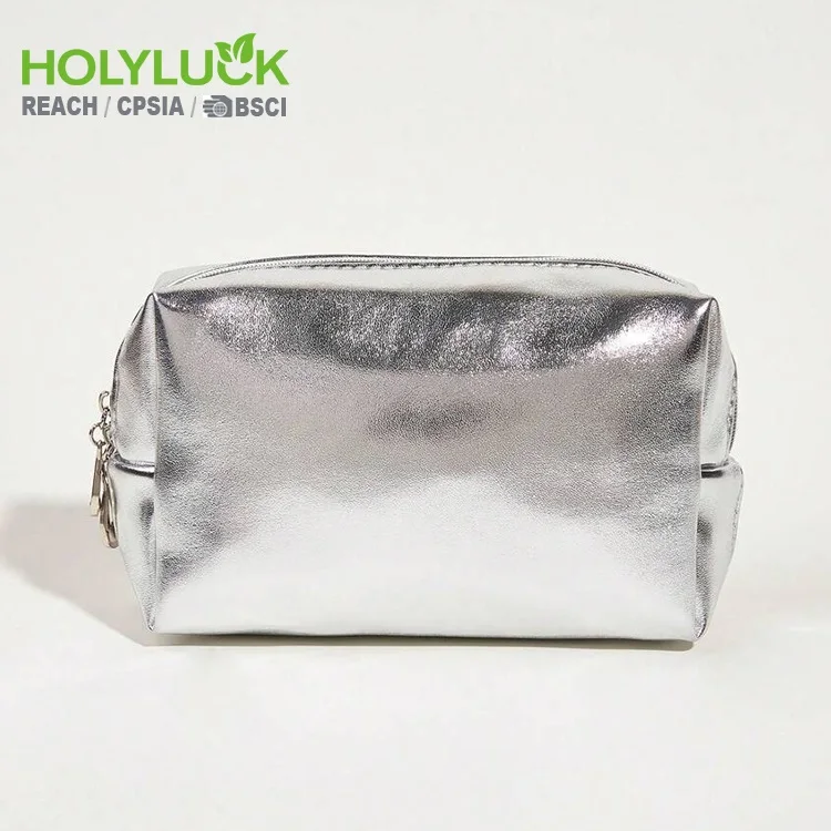 Custom Size logo Women Travel Toiletry Silver Mirror Pu Insulated Cosmetic Make up Makeup Beauty Cooler Bag Pouch