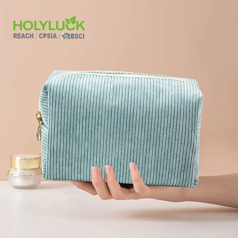 Custom Striped Pattern Personalized Makeup Bag Large Lilac Capacity Corduroy Travel Cosmetic Bags for Women and Girl
