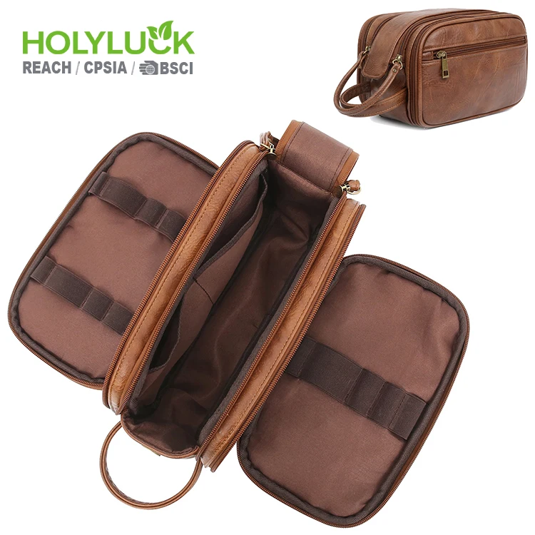Custom Travel Leather Dopp Kit Toiletries Bathroom Shaving Cosmetic Bags Luxury Pu Leather Toiletry Bags for Men