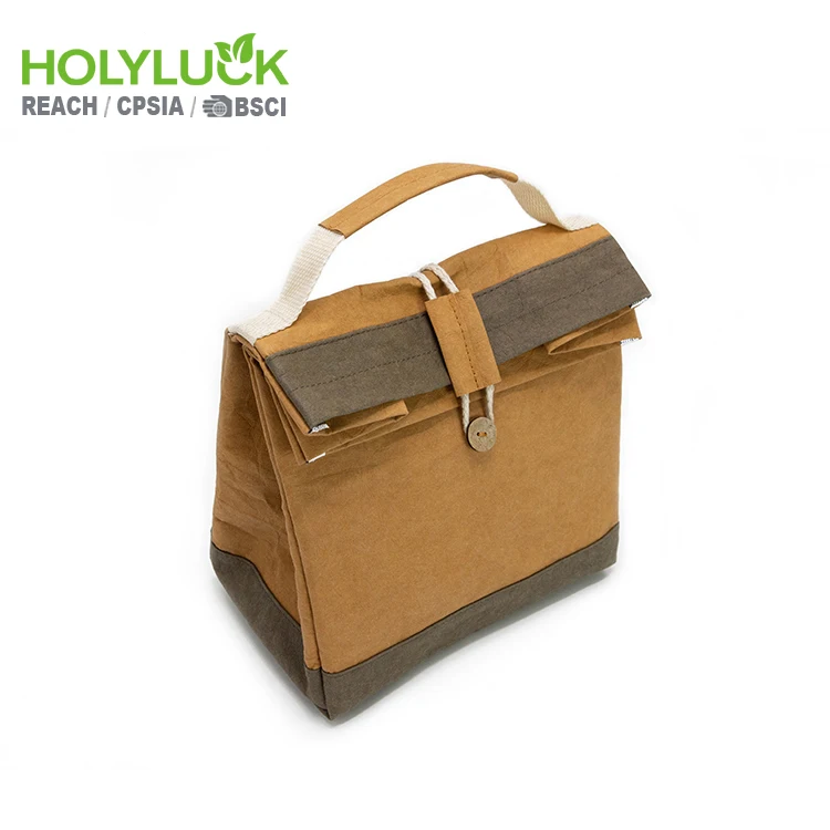 Custom Waterproof Washable Kraft Brown Paper Tyvek Insulation Thermal Cooler Bags Kraft Paper Lunch Bag