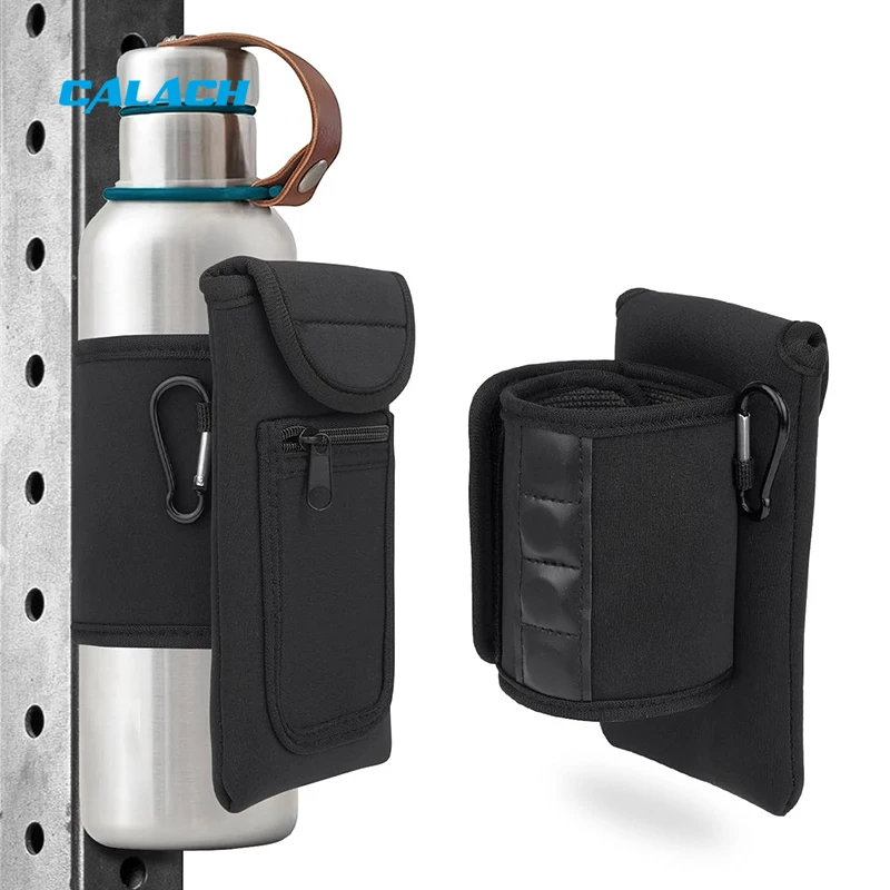 Custom logo Gym Fitness Non-slip Magnetic Neoprene Water Bottle Sleeve Holder Pouch Bag with Phones Pockets