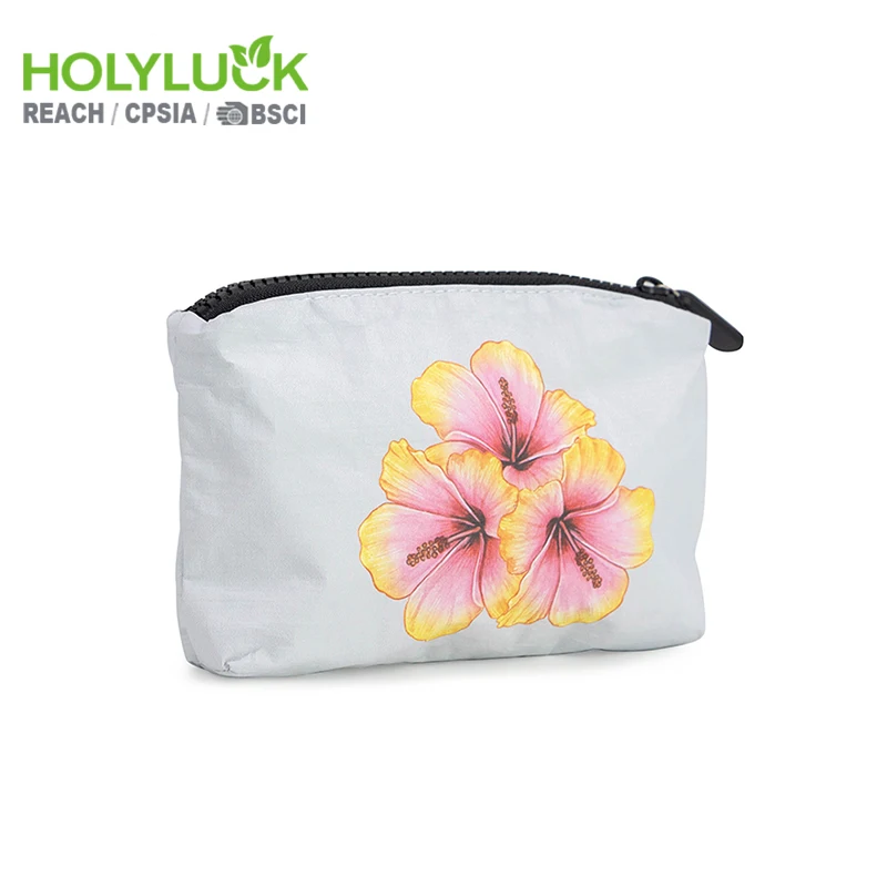 Custom logo Printed Waterproof Dupont Tyvek Paper Beach Bag Hawaii Aloha Loa Tyvek Bag Medium Pouch Cosmetic Bags with Zipper